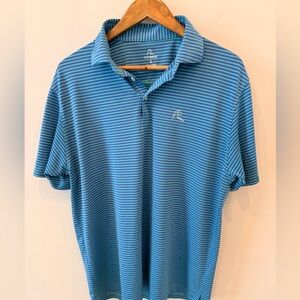 Rhoback Polo Shirt Men’s Large Blue Green Stripe Performance Golf Stretch
